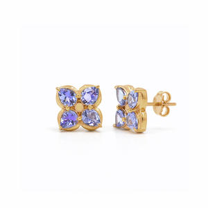 Ishime Jewels 925 Sterling Silver Tanzanite Dogwood Flower Stud Earrings Gold Plated 4-<b>Stone</b> Minimalist Party Gift - Product Image 1