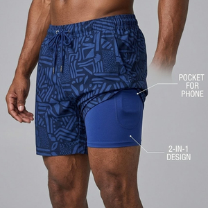 Shorts de bain 2 en 1 pour hommes, séchage rapide, avec doublure de compression, shorts de plage athlétiques avec poche pour téléphone, service OEM personnalisé - Product Image 1