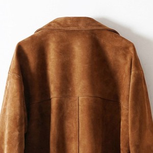 Chaqueta de Cuero de Gamuza Marrón para Hombre con Forro de Satén, Cierre de Cremallera, Estilo Casual para Otoño, Cuello Camisero, Corte Regular - Product Image 6