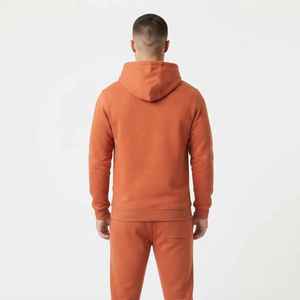 <b>Men's</b> <b>Orange</b> Hooded <b>Sweatshirt</b> Solid Color Casual Regular Fit 100% Cotton French Terry Autumn Wear - Product Image 2