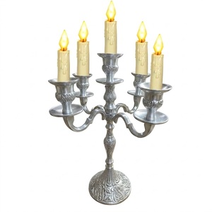 Silver Aluminum 5-Arm <b>Candelabra</b> Traditional Metal Dining Table Centerpiece Candle Holder For Wedding And Home Decoration - Product Image 2