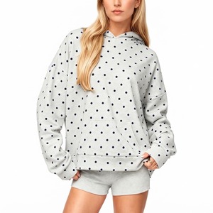 Sweat-shirt à capuche pour femme à imprimé pois, manches longues, avec poche kangourou, épaules tombantes, coupe oversize, décontracté, pour la détente - Product Image 1
