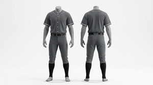 Men's <b>Baseball</b> Uniform Set Gray Jersey Pants Short Sleeve Button Closure Breathable Regular Fit All Seasons Apparel - Product Image 2