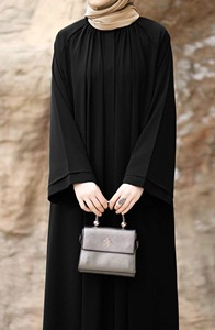 Elegant Black Pleated Belted <b>Abaya</b> with Button Front Design | Modern Luxury Modest Fashion for <b>Women</b> - Product Image 4
