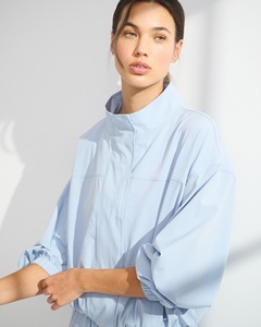 <b>Light</b> Blue Utility Windbreaker <b>Jacket</b> With Button Up Collar Full Sleeve Woven Polyester Spring Wear - Product Image 4