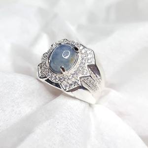 Blue Sapphire <b>Mens</b> <b>Ring</b> Alpaca Mixed Metal Handmade Mogok Sapphire Silver Gemstone Luxury Jewelry Gift For <b>Men</b> - Product Image 3