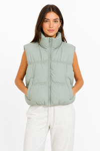 Women Puffer Vest Sleeveless Jacket Lightweight <b>Quilted</b> Winter Gilet High Neck Zip Up Vest Soft Insulated Outerwear Casual Warm - Product Image 1