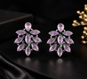 Multi Stone <b>Stud</b> <b>Earrings</b> Cluster Statement <b>Earrings</b> Antique <b>Silver</b> Tone Boho Jewelry for Women - Product Image 3