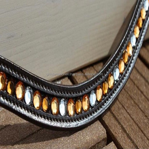 Bandeau de sourcils de cheval en cuir, fait sur mesure, vente en gros, avec combinaison de deux couleurs, grands pierres à cristaux, 1 pièce - Product Image 2