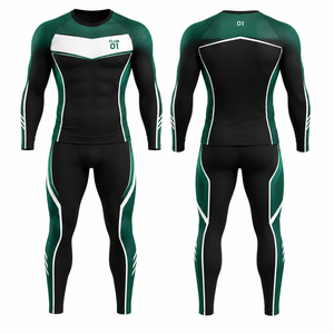 Full Length Compression Yoga Set Crew Neck 2-Piece Sweat-Wicking Polyester <b>Mesh</b> High Waist Green Black White Sublimation Print - Product Image 1