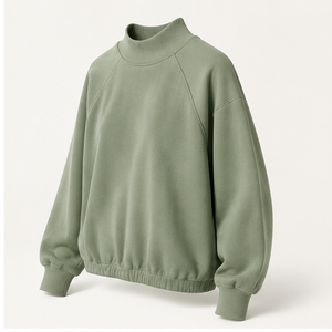 <b>Custom</b> Sage Green Womens Mock Neck Sweatshirt <b>Balloon</b> Sleeve Relaxed Fit Pullover WSS-0004 - Product Image 3