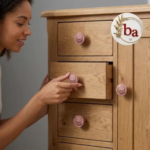 French Industrial Rustic <b>Light</b> Pink Flower Round Cabinet Knobs Ceramic Drawer <b>Pulls</b> for Dresser Villa <b>Bathroom</b> Use - Product Image 2