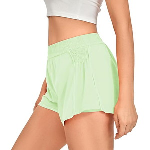 Shorts de sport pour femmes à taille haute élastique vert menthe, fluides, respirants, à séchage rapide, en polyester, pour la course et l'entraînement - Product Image 2