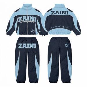 Chaqueta Cortavientos de Poliéster Taslon de Alta Calidad, 300 Gramos, Diseño Casual con Paneles en Negro y Azul Cielo, Sublimación Personalizada en la Parte Delantera - Product Image 1