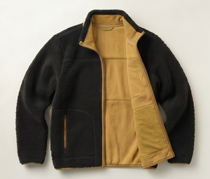 Veste en polaire noire pour homme, fermeture éclair, col montant, vêtement d'hiver décontracté, coupe régulière, doublure en sherpa, manteau épais et chaud - Product Image 3