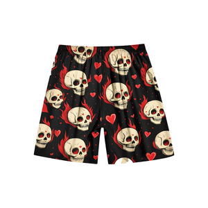 2026 Skull Pattern Shorts Black <b>Red</b> Hearts Flame Print Elastic Waist Quick Dry Casual Short Shorts all over pattern shorts custo - Product Image 1