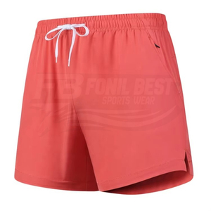 Shorts décontractés pour hommes, couleur noire unie, cordon de serrage, taille élastique, respirants, 100% polyester, tricotés, longueur courte - Product Image 4