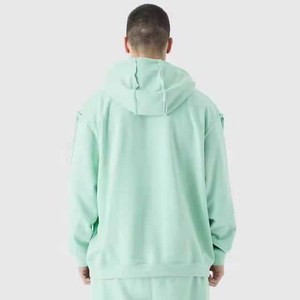 Sweat à capuche zippé pour homme en coton 100% de haute qualité 500 g/m², molletonné, épaules tombantes, thermique, coupe oversize, pour l'hiver, couleur unie - Product Image 2