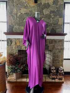 ชุดเดรสคาฟทันผ้าเรยอนย้อมสีม่วงแบบทำมือ ไซส์พลัส คอวี ทรงหลวม สไตล์โบโฮ ยาวแบบแม็กซี่ - Product Image 5