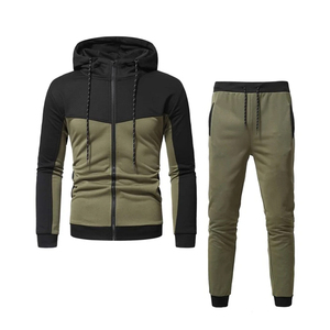 Men Color Blocking Tracksuit Hooded Full Sleeve Casual Wear Breathable Polyester Cotton <b>Set</b> Autumn Regular Fit Side Pockets - Product Image 1