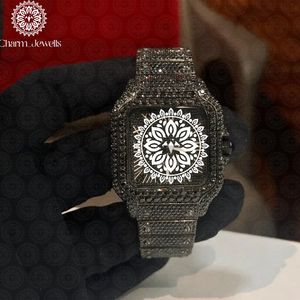 Montre de luxe pour homme Charm_Jewells en acier inoxydable, cadran 40 mm, design Mandala noir, chronographe, mouvement mécanique, date automatique, fonction push - Product Image 1