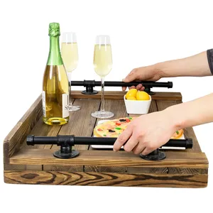<b>Wooden</b> Serving Tray Rectangle <b>Rustic</b> Design With Metal Handles For <b>Dining</b> <b>Table</b> Use - Product Image 5