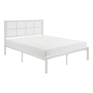 Letto matrimoniale con piattaforma e testiera in finto canna bianca, stile casual costiero, 1 letto in metallo con contenitore - Product Image 3