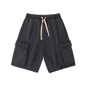 Men's Solid Cargo Shorts Mid Waist Drawstring Cotton Bermuda Casual Shorts With Pockets Breathable Knitted Style - Product Image 1