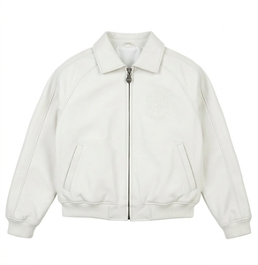 Chaqueta de Motociclista Personalizada, Chaqueta Bomber de Invierno, Chaqueta Varsity de Cuero PU con Cierre y Relieve para Hombre - Product Image 3