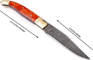 Couteau de chasse de poche de qualité industrielle Damas, personnalisé OEM/ODM, avec manche en résine pour le camping en plein air et l'utilisation au quotidien (EDC) - Product Image 2