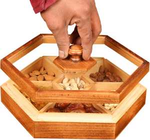 Boîte à épices carrée en bois neuve et tendance avec couvercle en verre, 6 compartiments, aspect antique, passe au lave-vaisselle, couleur personnalisée - Product Image 1