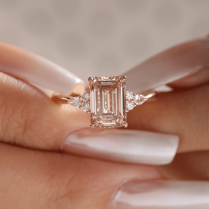 Vintage Floral 3.5ct <b>Brown</b> Emerald Cut Lab Created Diamond Ring 18K Solid Yellow Gold Tapered Band Champagne Diamond Look Ring - Product Image 1