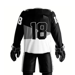 Uniforme de hockey sur glace pour hommes, maillot sublimé, pantalon, manches longues, blanc, noir, rayé, polyester respirant, adulte, toutes saisons - Product Image 4