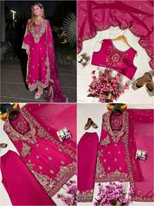 Conjunto de Kurti y Pantalón que Realza la Belleza, Conjunto de Kurti, Blusa, Pantalón y Dupatta Recién Lanzado para Festivales Culturales y Eventos de Boda al por Mayor - Product Image 4