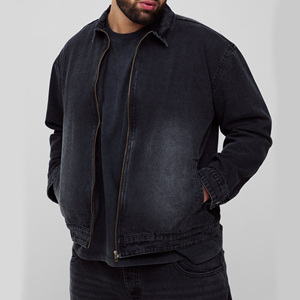 Quality Casual Embroidered Windproof Oversized Drop Shoulder Denim <b>Jeans</b> <b>Jacket</b> for Men Distressed <b>Black</b> 100% Cotton Winter - Product Image 1