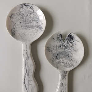 Herramientas de ensalada de poliresina Aqua Swiri blancas recién llegadas, servidores de patrón de remolino hechos a mano, resina segura para alimentos para ocasiones de fiesta en casa - Product Image 5