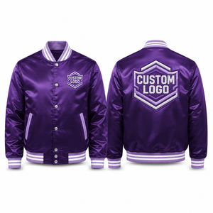 Wholesale Satin <b>Jacket</b> Cuffs Waistband Snap Button Zipper Closure Bomber Varsity Streetwear Fashion Casual <b>Mens</b> Womens Oversized - Product Image 3