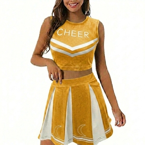 Blue White Cheerleading Uniform Set Adult <b>Women</b> Crop Top Skirt Costume <b>Cosplay</b> Kit Front Logo Heat-Transfer Printing - Product Image 4