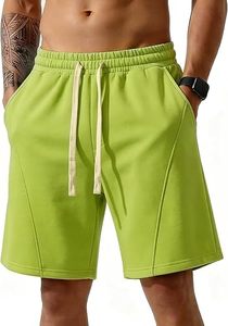 Shorts Bermuda Homme Vert Citron avec Cordon de Serrage et Poches Latérales – Tenue Décontractée et Sportive en Tissu Tricoté Respirant, Taille Mi-Haute - Product Image 3