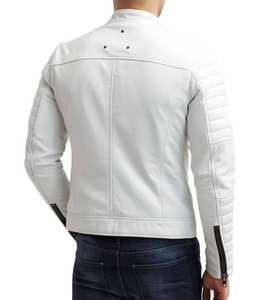 Chaqueta de Cuero de Diseño Personalizado de Primera Calidad, Chaqueta de Motociclista para Hombre, Chaqueta de Cuero Original Blanca - Product Image 4