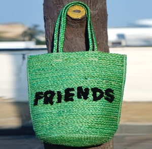 Bolso Tote de Yute Verde Tejido con Bordado de Letras 'Friends', Estilo Bohemio, para Mujer, Verano, Ecológico, Gran Capacidad, Abierto por Arriba - Product Image 1