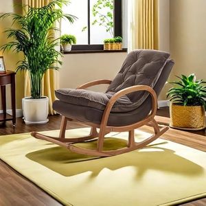 Fauteuil à bascule en bois de Sheesham – Style Chesterfield artisanal, fauteuil à bascule rembourré en velours avec boutons capitonnés et siège confortable - Product Image 1