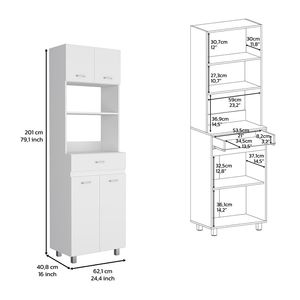 Mobiletto Bianco a Doppia Anta per Microonde con Un Cassetto e Un Ripiano per Organizzazione Cucina - Product Image 4