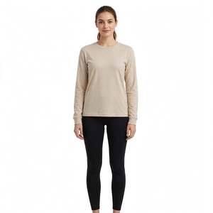 T-shirt pour femme, couleur unie, col rond, 100% coton, coupe classique, manches longues, décontracté, écologique, respirant, fabriqué au Bangladesh - Product Image 2