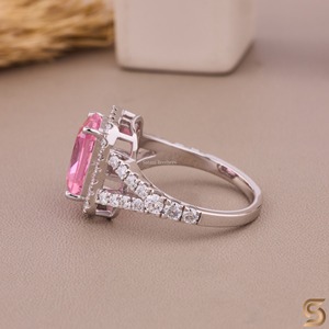 14K Solid Gold Pink Radiant Cut <b>Ring</b> Halo Moissanite <b>Split</b> Shank Engagement <b>Ring</b> Vintage Bridal Promise <b>Ring</b> By Satani Brothers - Product Image 2