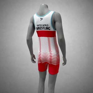 Wrestling Singlet Blue One-Piece Fitted Spandex Polyester <b>Boys</b> Children Martial Arts Wear Sublimation Print - Product Image 2