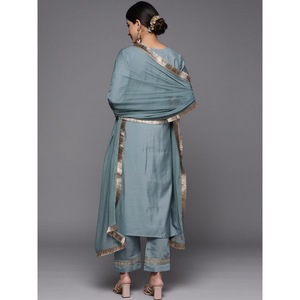 ผ้าไหม Chanderi แฟชั่นการเย็บปักถักร้อยด้านบนด้านล่างด้วยสีเขียว dupatta - Product Image 6