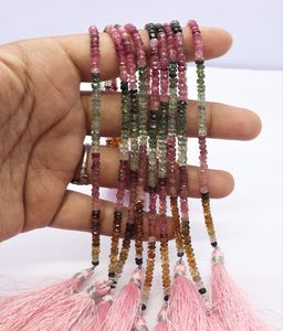 Perles facettées rondes en tourmaline naturelle AAA, 3-3,5 mm, perles de pierre précieuse tourmaline pastèque, 8 pouces, vente en gros pour la fabrication de bijoux - Product Image 1