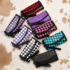 Nouvelle pochette personnalisée écologique à carreaux violets et blancs pour femmes, porte-cartes de luxe de haute qualité en cuir de vache véritable - Product Image 4