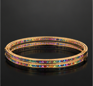 Trending Multi-Color <b>Rainbow</b> Sapphire Gemstone Bangle in 18kt Rose Gold for Women Party Wear Wedding Daily Wear Office Wear - Product Image 3